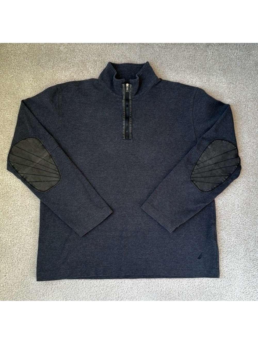 Nautica Mens 1/4 Zip Sweatshirt Elbow Patches Cotton Charcoal Grey Size XL